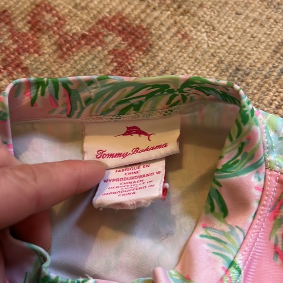 Tommy Bahama pink and green palm tree one piece swimsuit. Size 10-12. - Picture 3 of 4